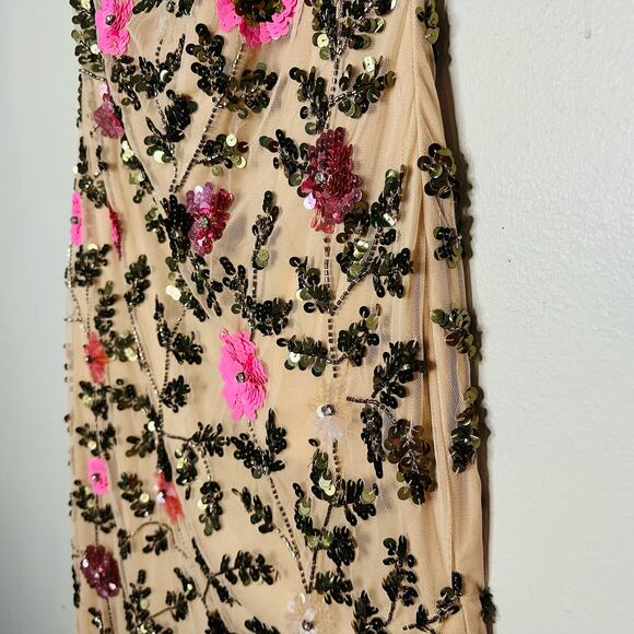 MAC DUGGAL Floral Sequined One Shoulder Nude Side Slit Gown Dress Size 2 NWT - Picture 8 of 16